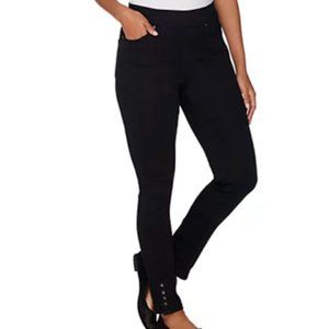 Women's Petite Knit Denim Pull-On Jeans w/ Snap Detail - Black